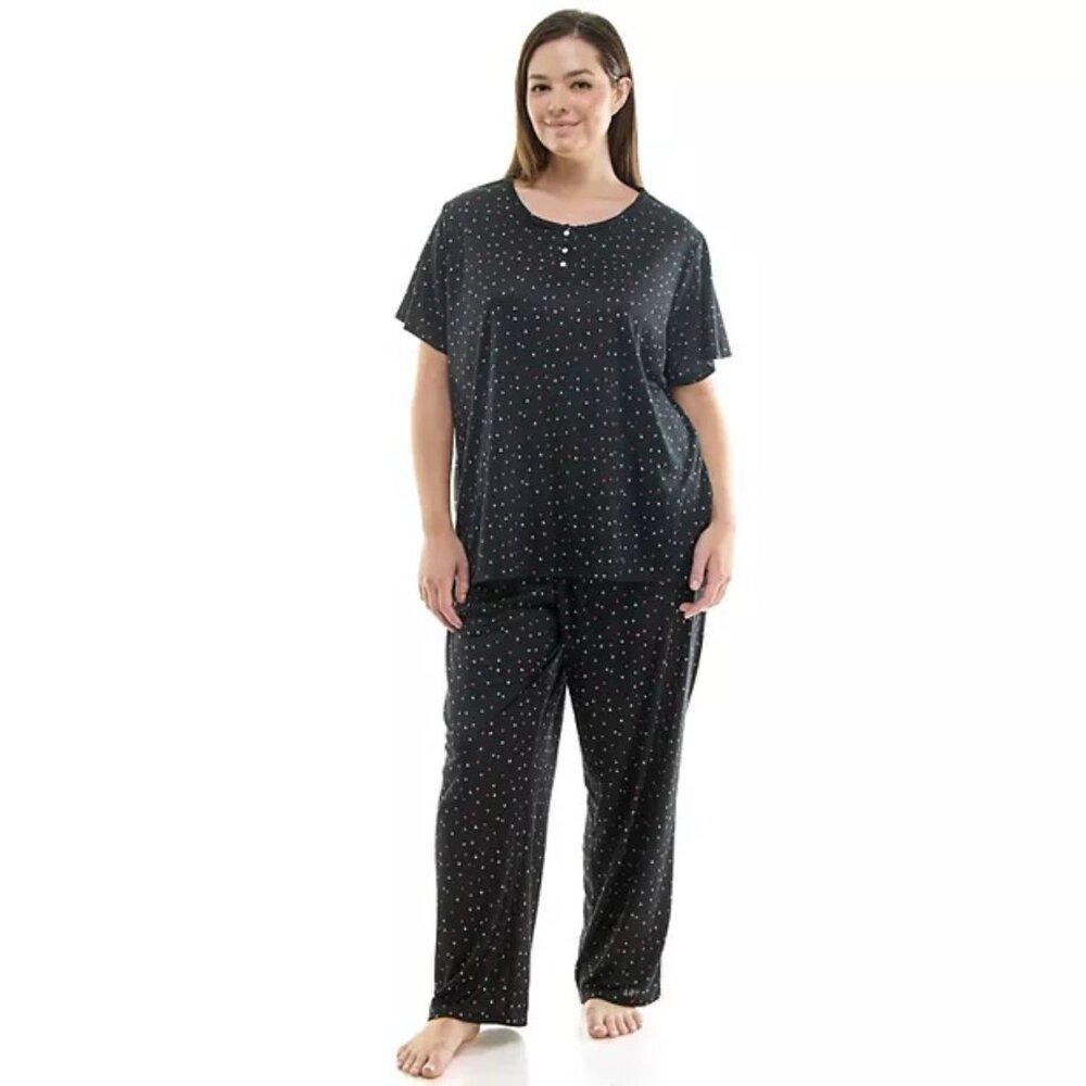 NWT Croft Barrow Pajamas Set Womens SIZE 2X Plus Top & Pants Black Polyester
